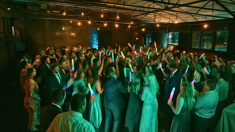 Packed wedding dance floor during reception in Chicago