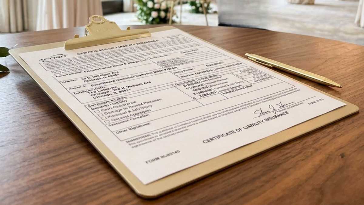 Wedding DJ liability insurance certificate required by Chicago venue