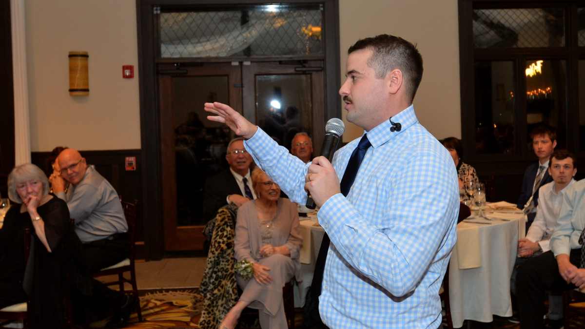 Wedding DJ handling MC duties and grand entrance announcement