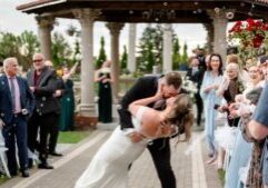Chicago wedding DJ Nick Vera setting up a separate sound system for a wedding ceremony at an outdoor Chicagoland venue